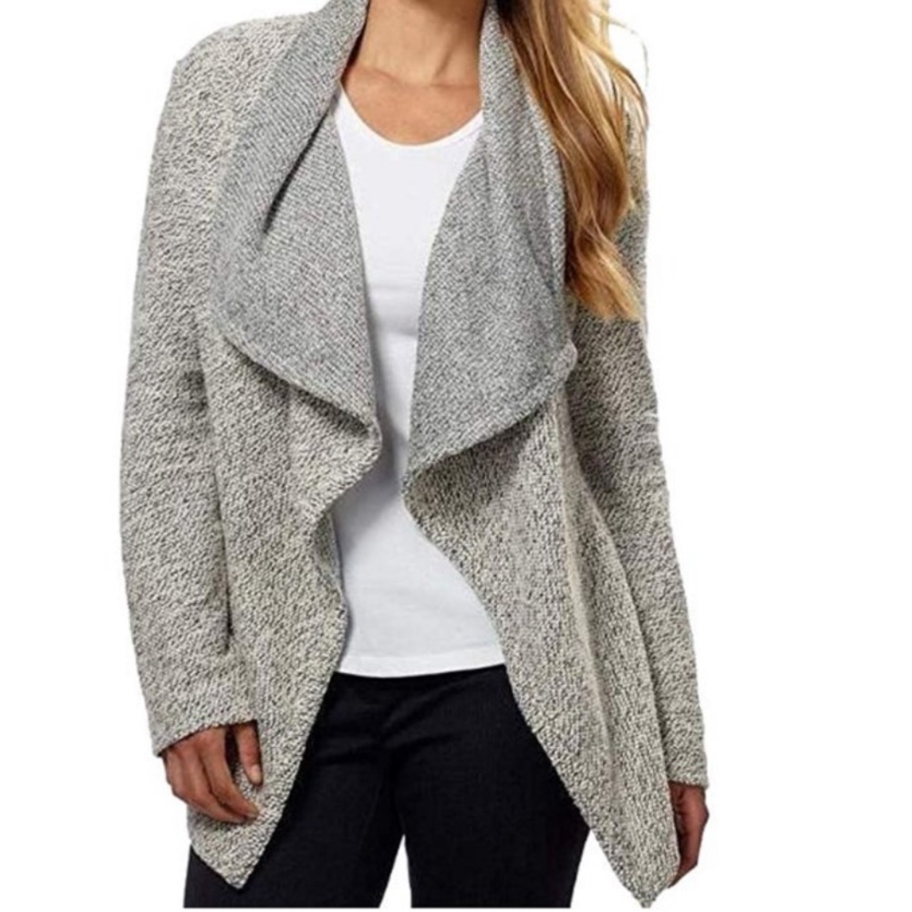 *Free Gift W Purchase* Grey Tweed Drape Front Shawl Collar Cardigan. Size large.